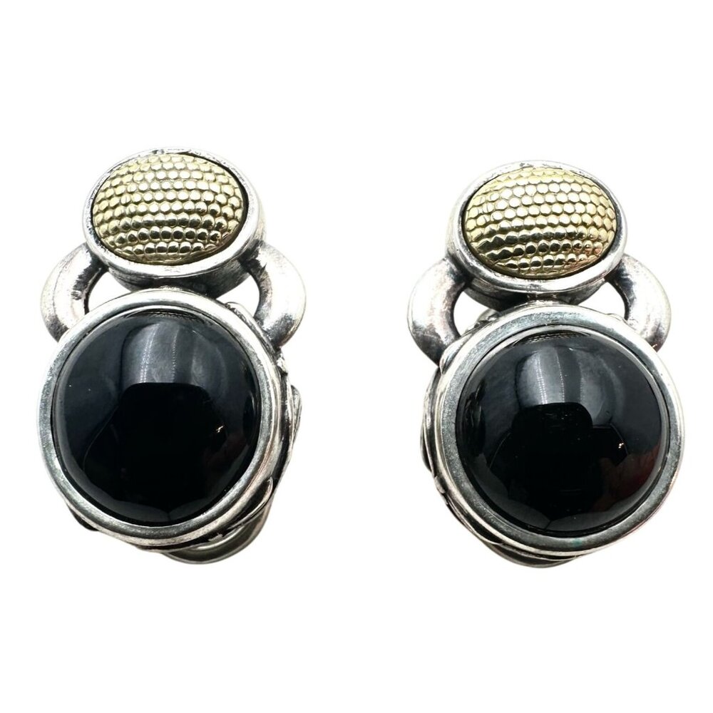 Ann King Women's Lever Back Pierced Earrings 18K Gold Sterling Silver Black Onyx